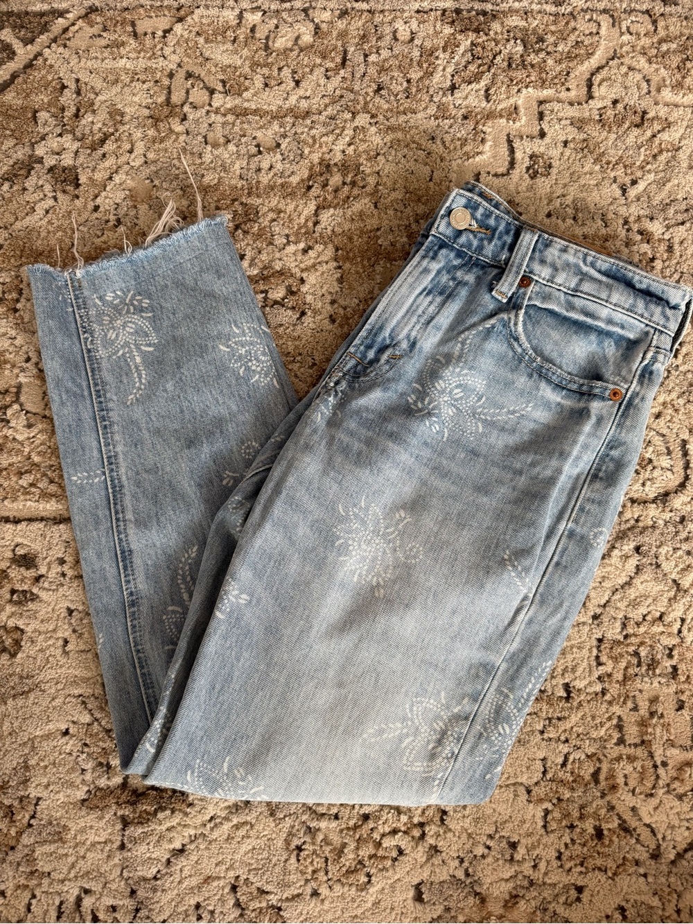 Lucky Brand Pale Blue Boyfriend Jeans with White Floral Motif